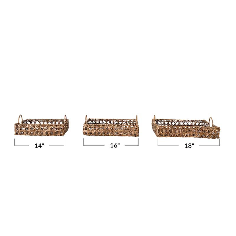 Hand-Woven Rattan Trays with Handles, Set of 3 - 18.0"L x 18.0"W x 5.0"H