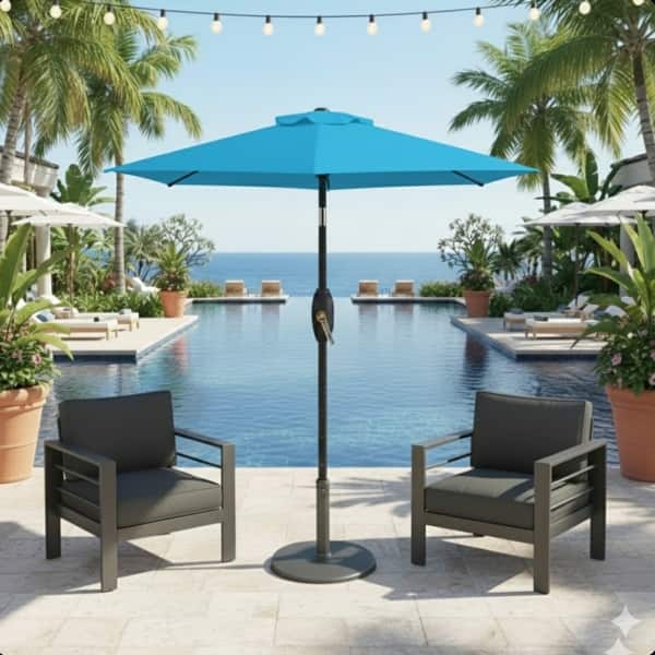 7 foot patio canopy umbrella with crank 7.5 Feet Market Umbrella With Crank Lift & Tilt, Uv-Resistant Canopy For Pool, Backyard & Patio (Without Base)