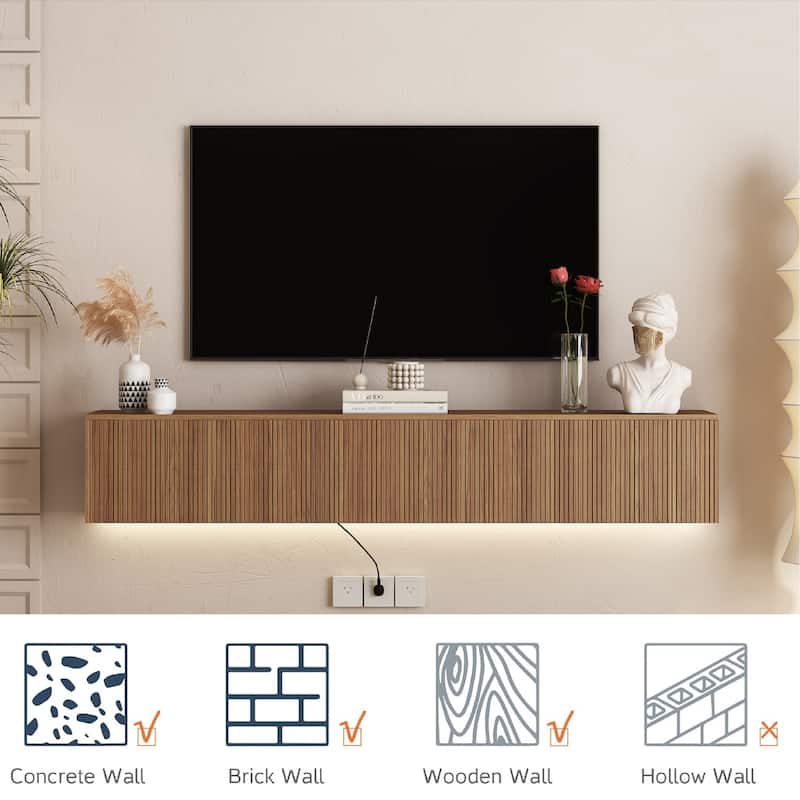 Floating TV Stand Wall Mounted with 16 Color LEDs,69" Modern TV Stand,TV Cabinet Entertainment Center for 55 60 65 Inch
