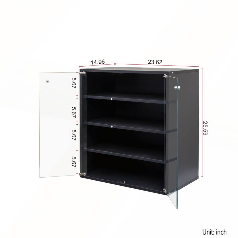 Wooden Stackable Shoe Storage Box with Glass Door