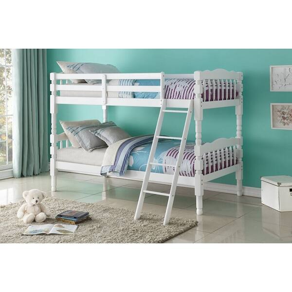 Twin Over Twin Size White Wood Bunk Bed with Ladder - Bed Bath & Beyond ...