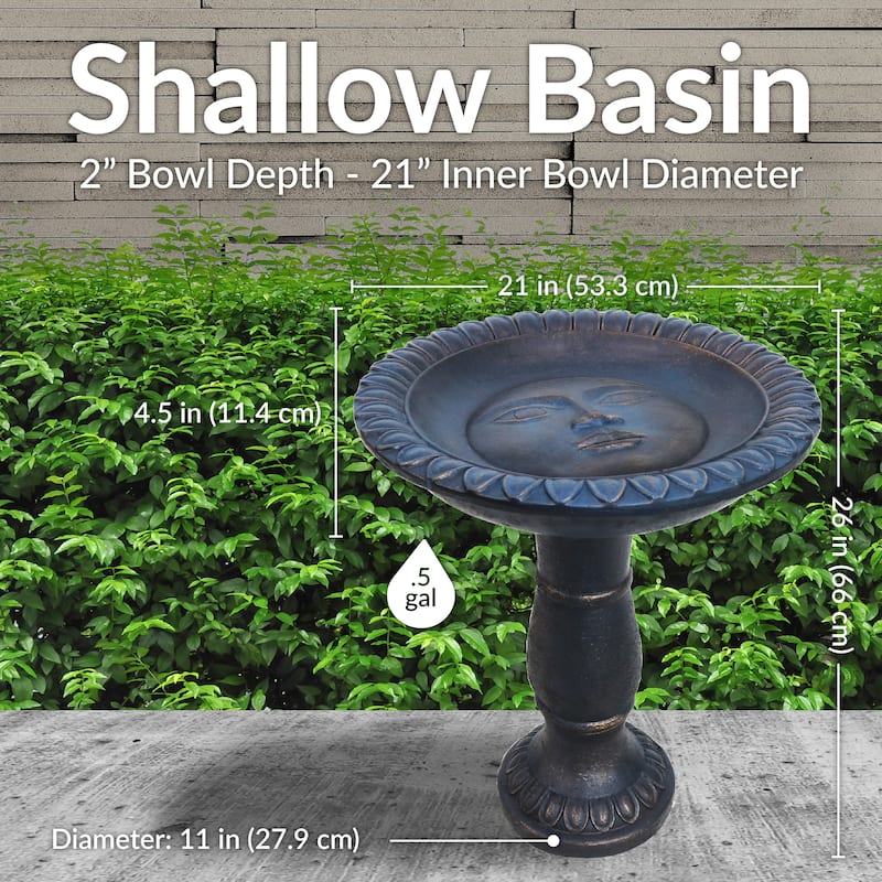 Sunnydaze Façade du Soleil Reinforced Concrete Bird Bath - 26"