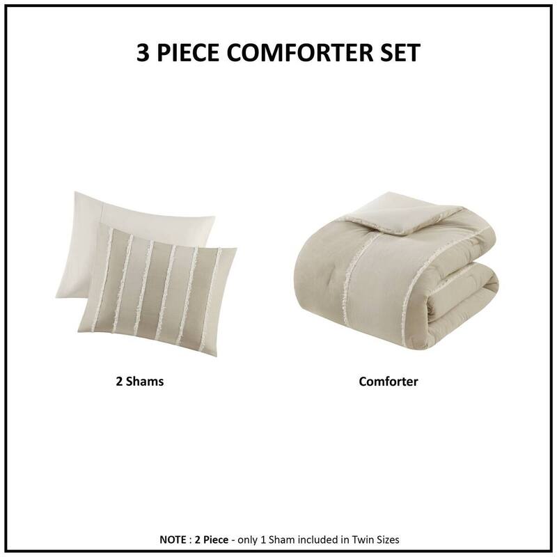 GDF Studio - Marceline Striped Cotton 3-Piece Comforter Set with Clip Jacquard Trim