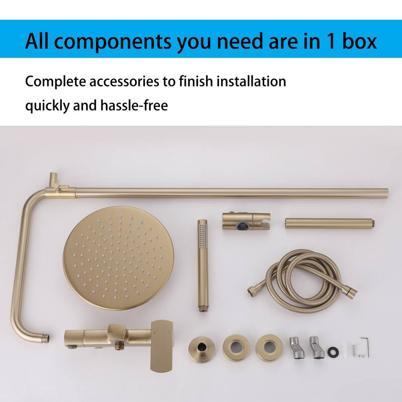 Modland Wall Mounted 3-Way Exposed Install Complete Rain Shower System with High Pressure Showerhead, Black/Gold