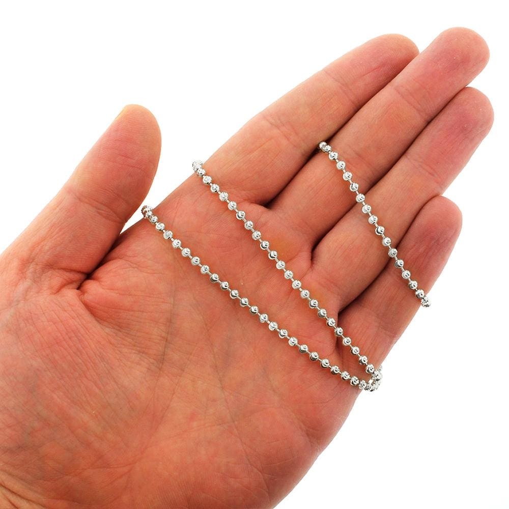 925 Sterling Silver 2mm Moon Cut Bead Ball Chain Necklace Italian Made Men Women 