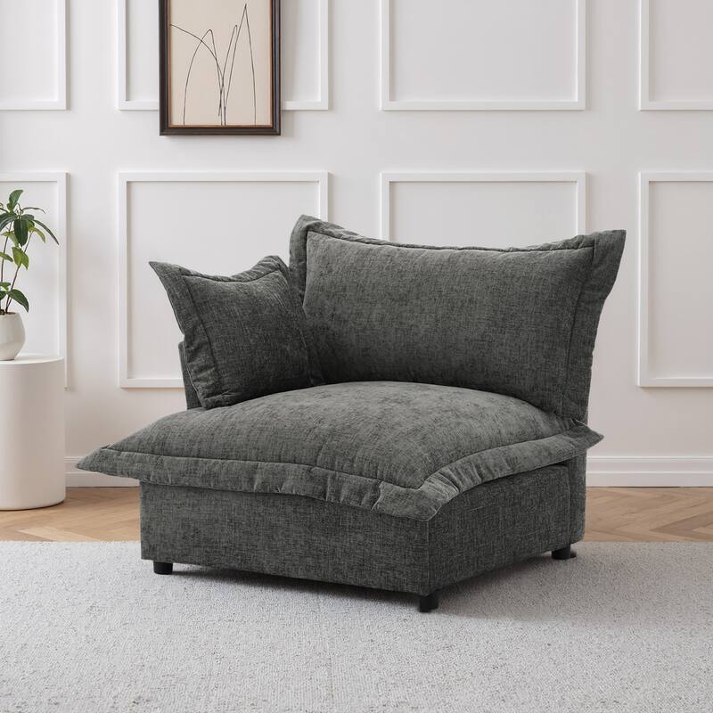 Upholstered Chenille Arm Club Chair Cloud corner cahir - Dark Grey-left facing - Corner Chair