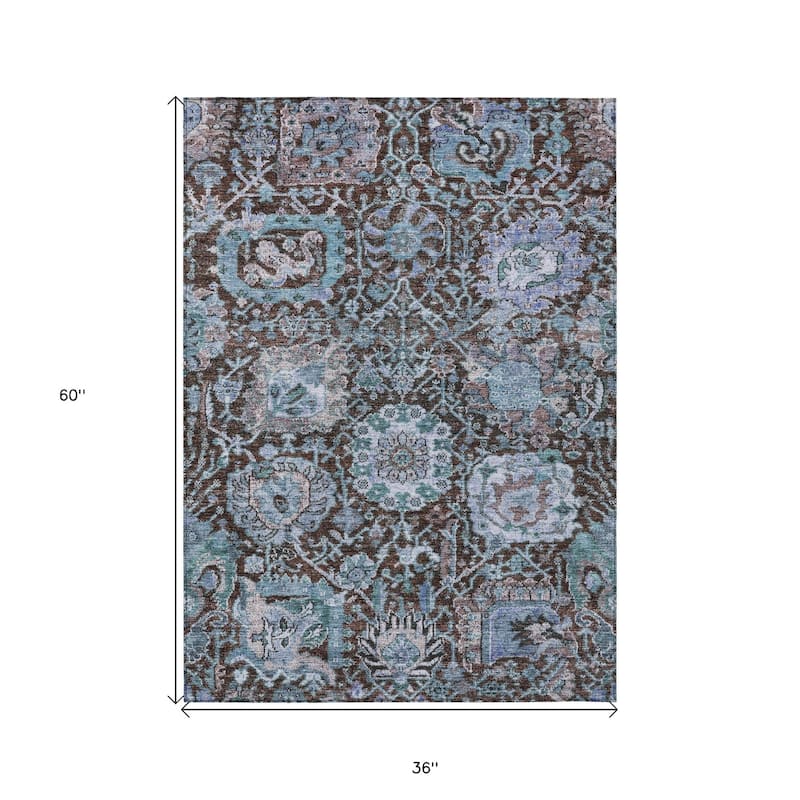 HomeRoots Damask Traditional Rectangle Outdoor Rug