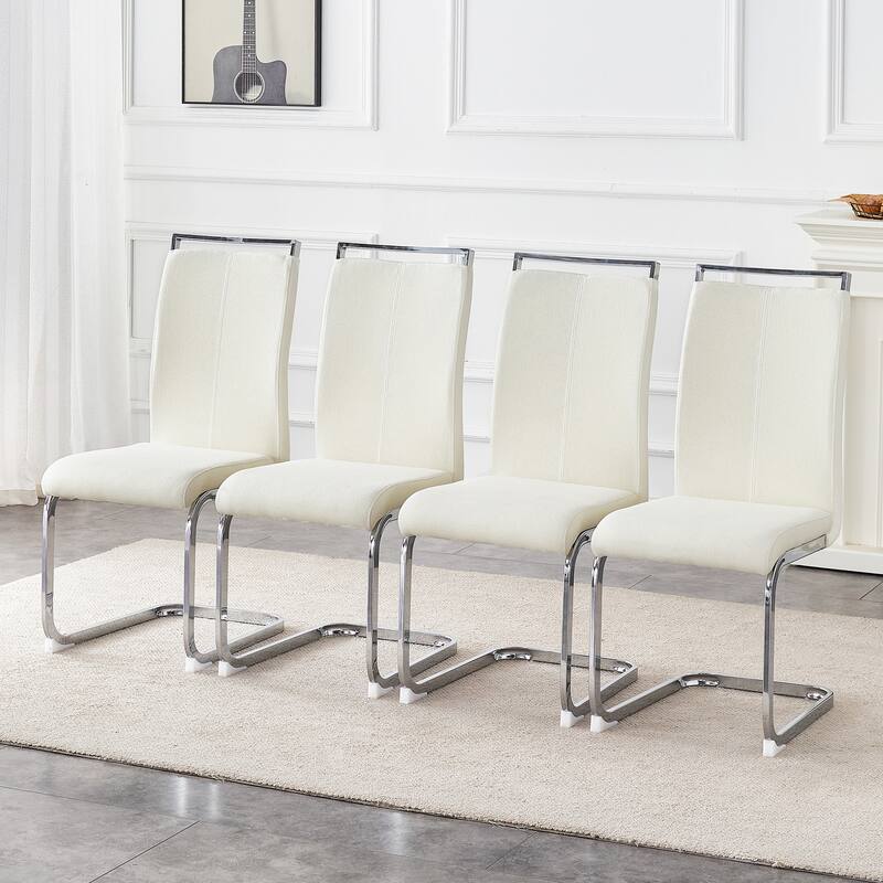 Luxury Style Dining Chairs, Velvet Dining Chairs with Bowed Metal Legs and Non-Slip Feet, for Dining Rooms, 4-Piece Set - White