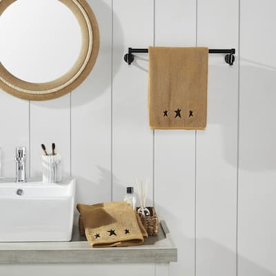 Black Prim Stars Tan Hand Towel Set of 2 16x26