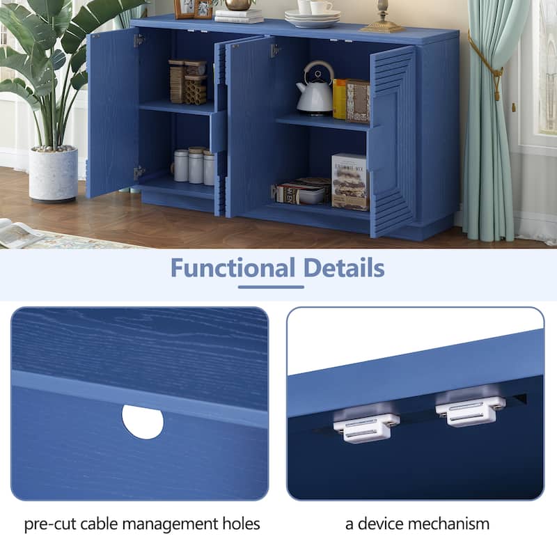 Coffee Bar Cabinet with Storage, Fluted Sideboard Cabinet with 4 Doors, Freestanding Buffet Table with Adjustable Shelves