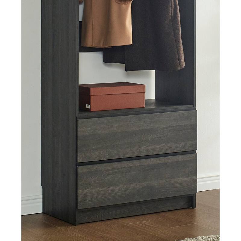 Prosper 32" Gray Wood Walk-in Closet with Two Drawers