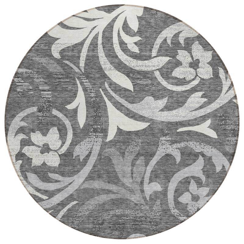 Machine Washable Indoor/ Outdoor Chantille Floral Scroll Rug