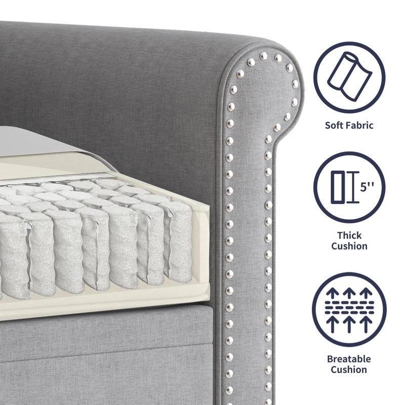 Mixoy 2 Piece Living Room Sofa Set with Rivet Design,Linen 3-Seater Sofa Couch,Loveseat Sofa/Single Sofa Chair