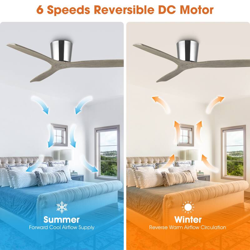 54" Farmhouse Gold Solid Wood Flush Mount Ceiling Fan without Light