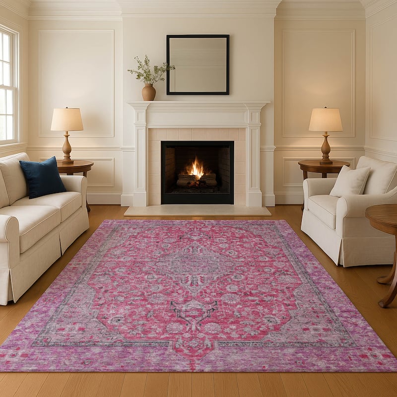 Premium Washable Super Soft Vintage Traditional Mayfield Rug - Pink - 8' x 10'