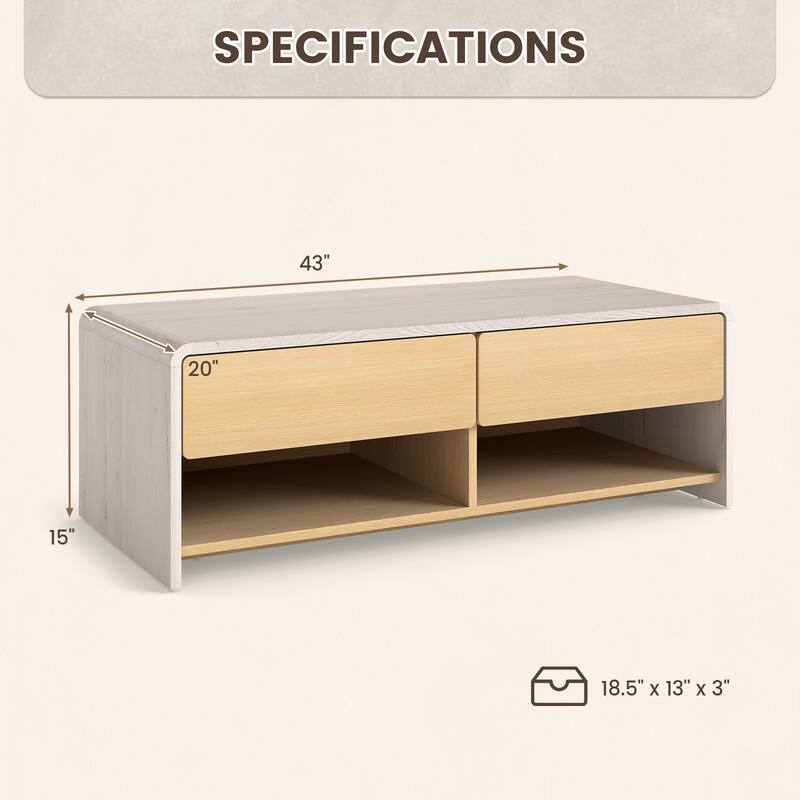 Gymax Home Coffee Table w/ 2 Drawers & 2 Storage Shelf Rectangle Table