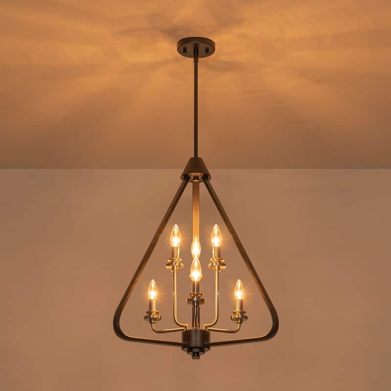 Industrial 6-Light Black & Nickel Tiered Pendant Chandelier Fixture - Dia.20.87-in