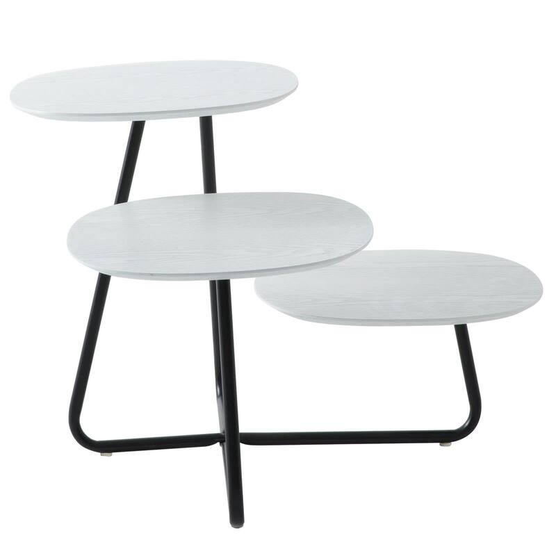 Hazelton Modern Multi Shelves Side Table MDF Wood Tabletop and Stanless Steel Frame Accent End Tables