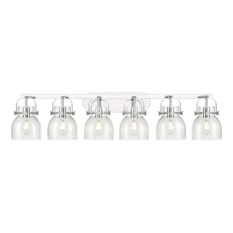 Innovations Lighting 423-6W-10-46 Pilaster II Bell Vanity Pilaster II - Polished Chrome / Seedy