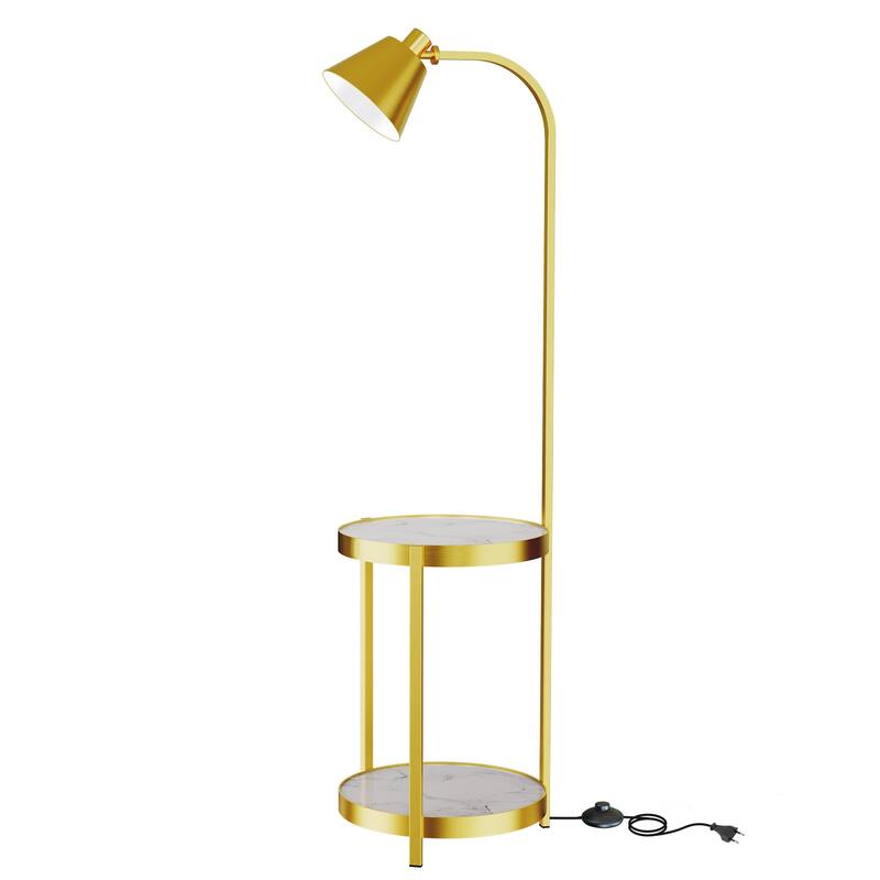 Home Floor Lamp with Side Table, USB Charging Port, Golden Iron Frame - 61"