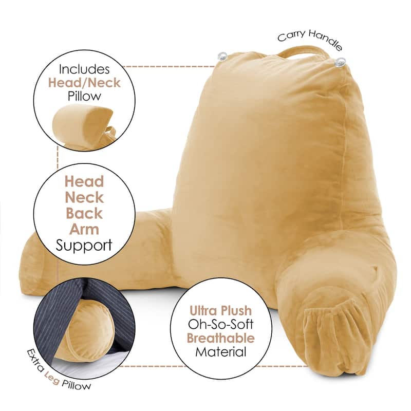 Empyrean Backrest Reading Pillow with Arms - Shredded Memory Foam Back Support Bed Rest Pillow