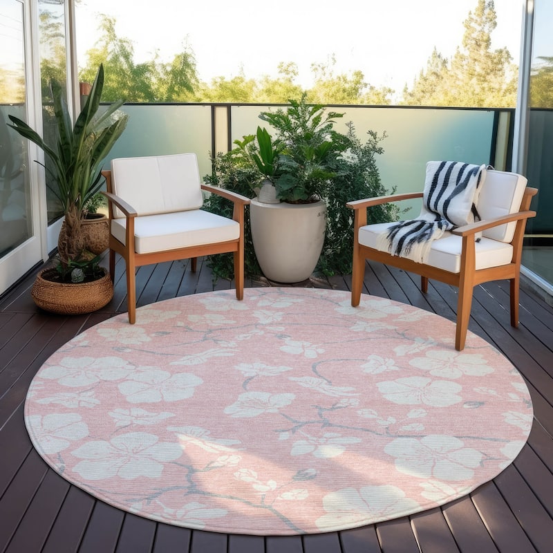Machine Washable Indoor/ Outdoor Calm Floral Chantille Rug