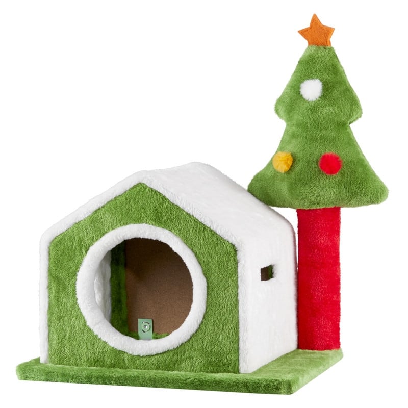 24-Inch Cat Tree House With Dual Platforms With Christmas Tree - N/A