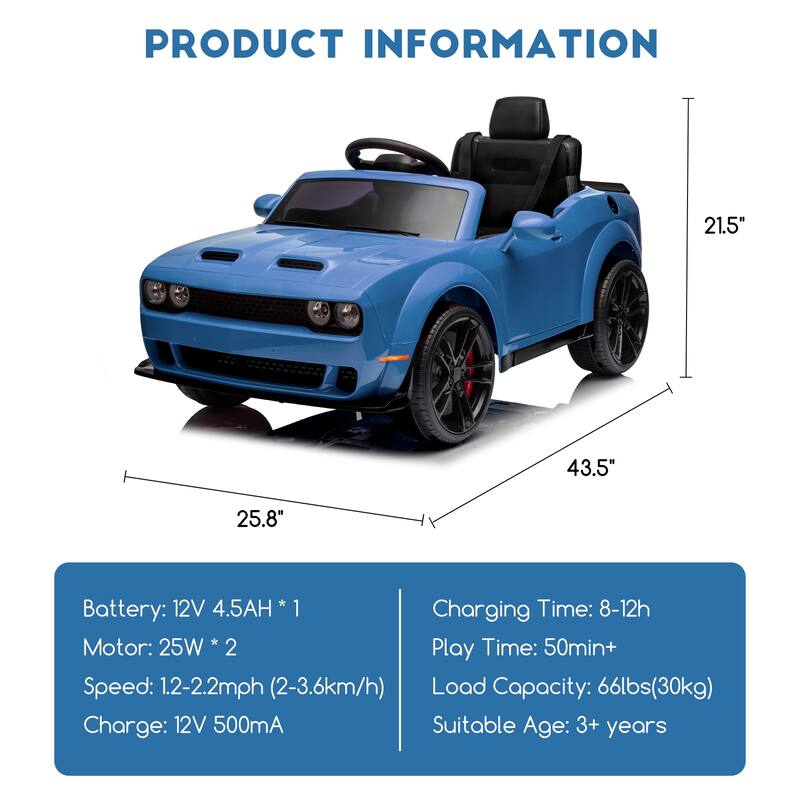 Kids Electric Car Licensed Dodge Challenger Ride On Car 12V