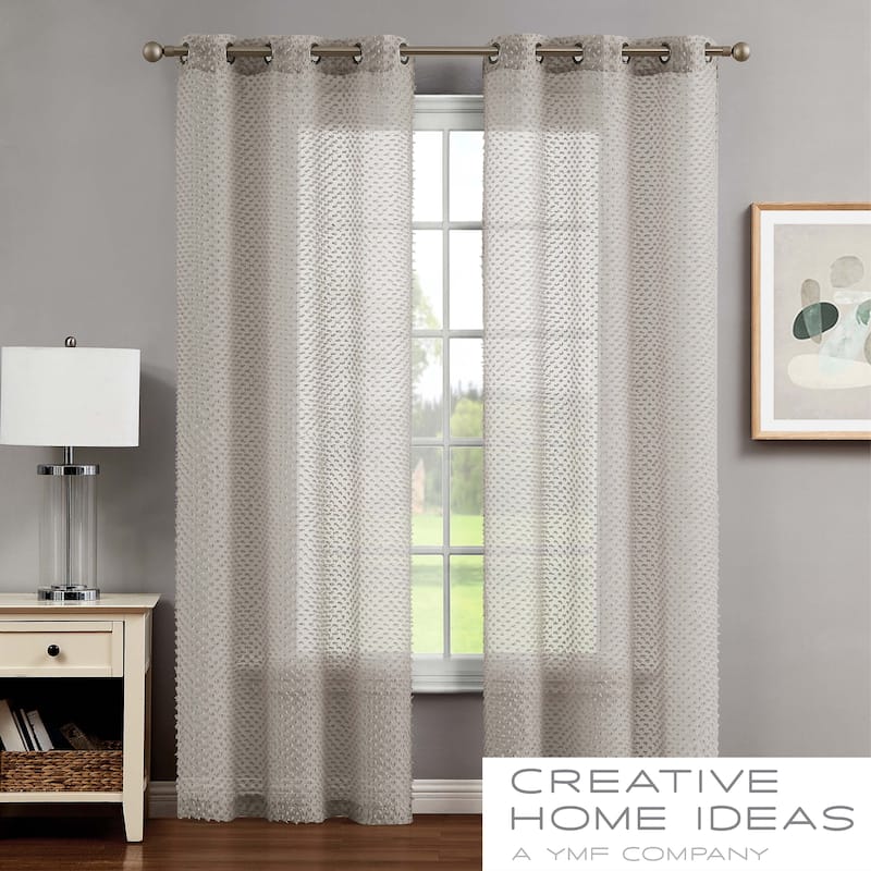 Creative Home Ideas Mia Embellished Sheer Grommet Window Curtain Panel Pair with Tiebacks,