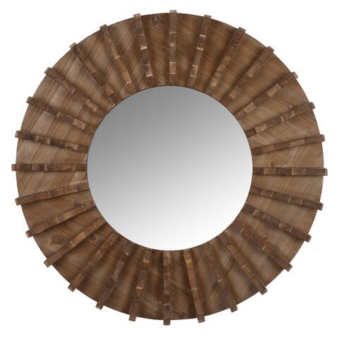 Tribal Wooden Round Wall Mirror - 30" H x 30" W x 2.75" D