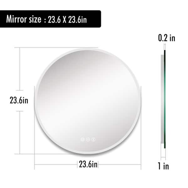 dimension image slide 0 of 3, Round Frameless Wall Mount Anti Fog LED Light Bathroom Vanity Mirror