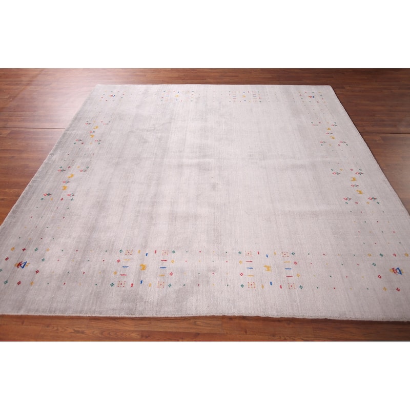 Tribal Gabbeh Indian Square Area Rug Hand-Knotted Wool Carpet - 7'5"x 7'9"
