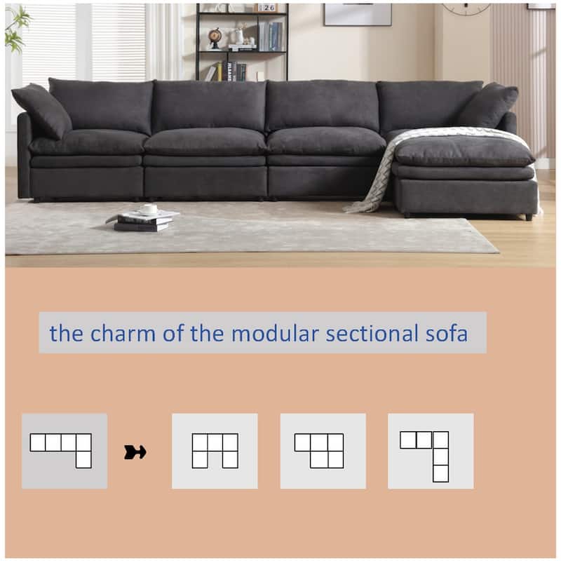 Modern 5-seat U-shaped Sectional Sofa with Chaise Lounge