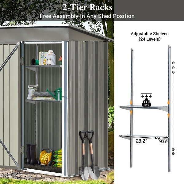 5 x 3 FT Outdoor Metal Lean-to Storage Shed with Adjustable Shelf