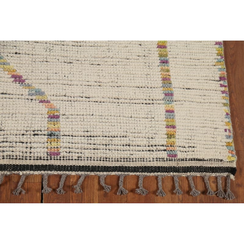 Ivory Moroccan Oriental Area Rug Handmade Wool Carpet - 5'3"x 8'5"