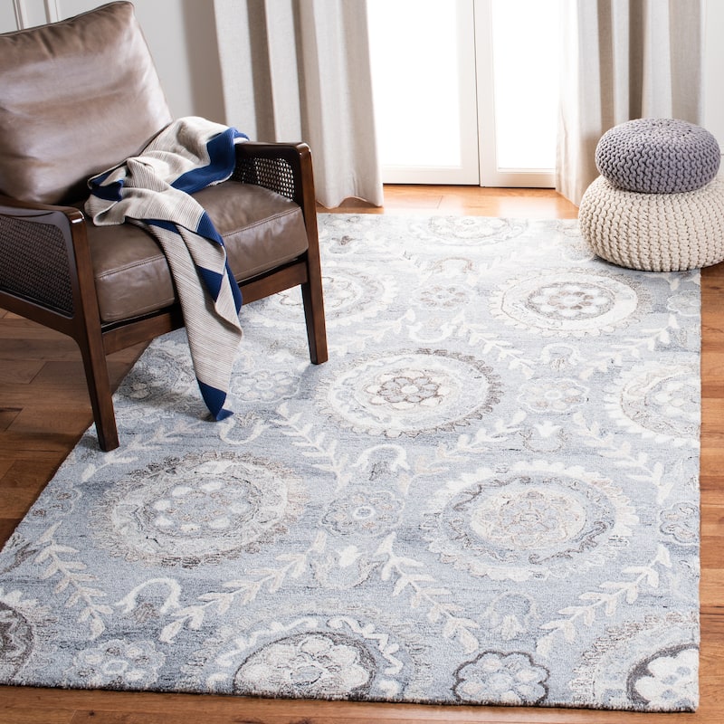 SAFAVIEH Handmade Suzani Mirja Floral Wool Rug - 9' x 12' - Grey