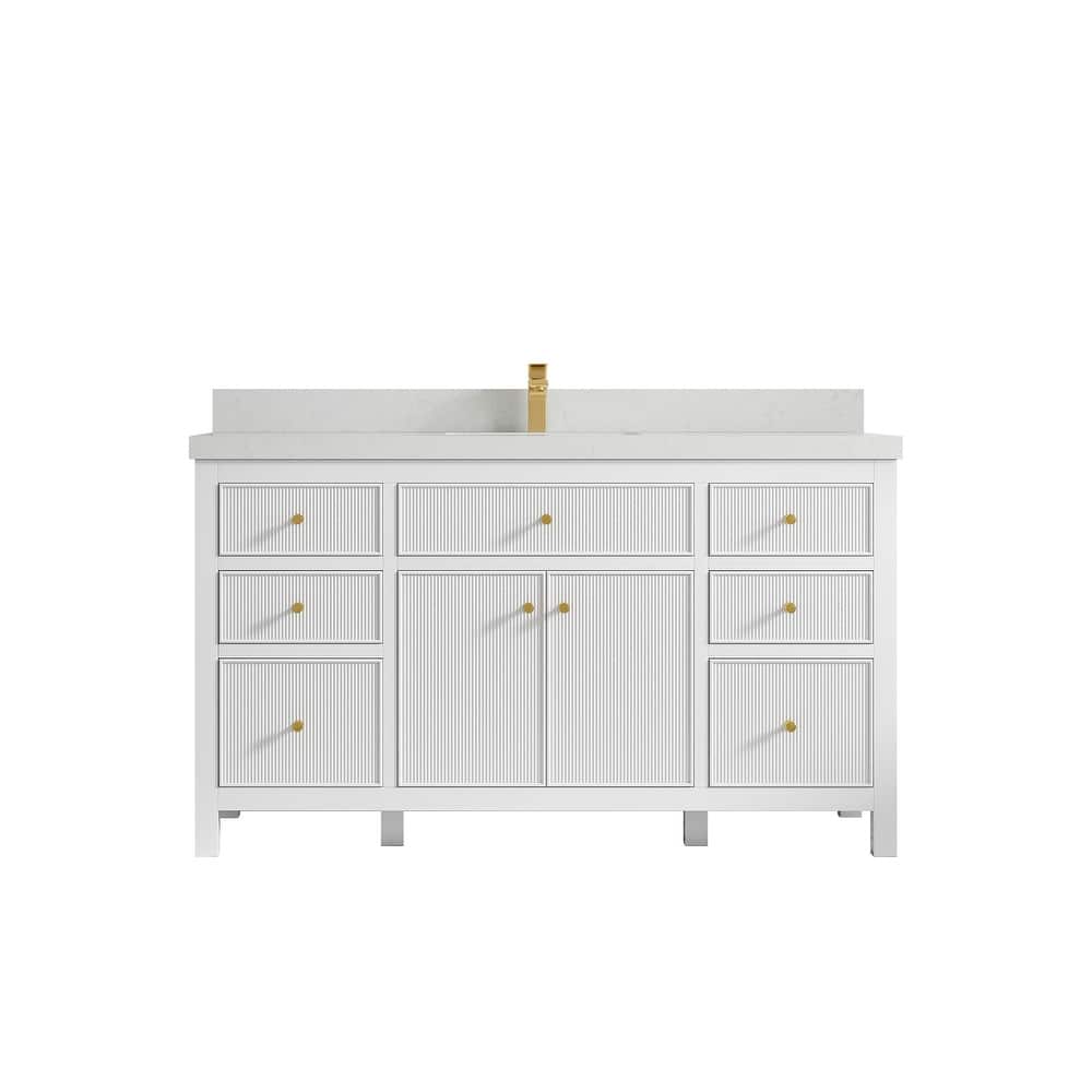Willow Collections 60 in W x 22 in D Sonoma Free Standing Reeded Single Sink Bathroom Vanity with Countertop