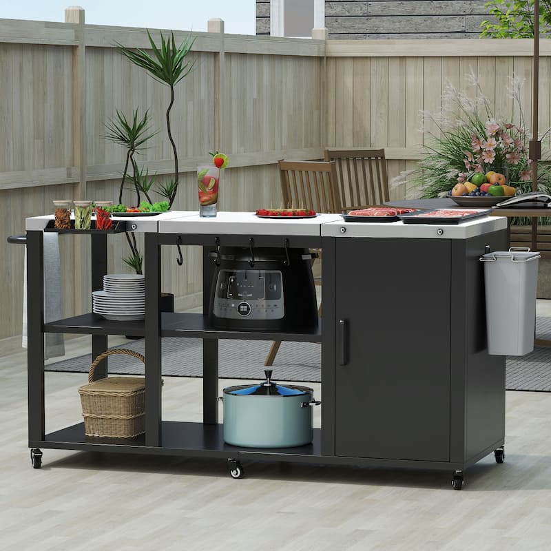 Moasis Outdoor Grill Cart Table with Removable Stainless Steel Tabletop and Storage Shelves - Black