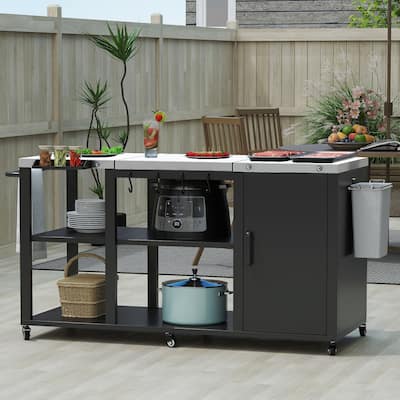 Moasis Outdoor Grill Cart Table with Removable Stainless Steel Tabletop and Storage Shelves