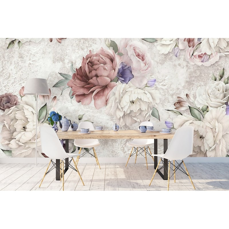 GK Wall Design Soft Peony Purple Poppy Floral Removable Wallpaper