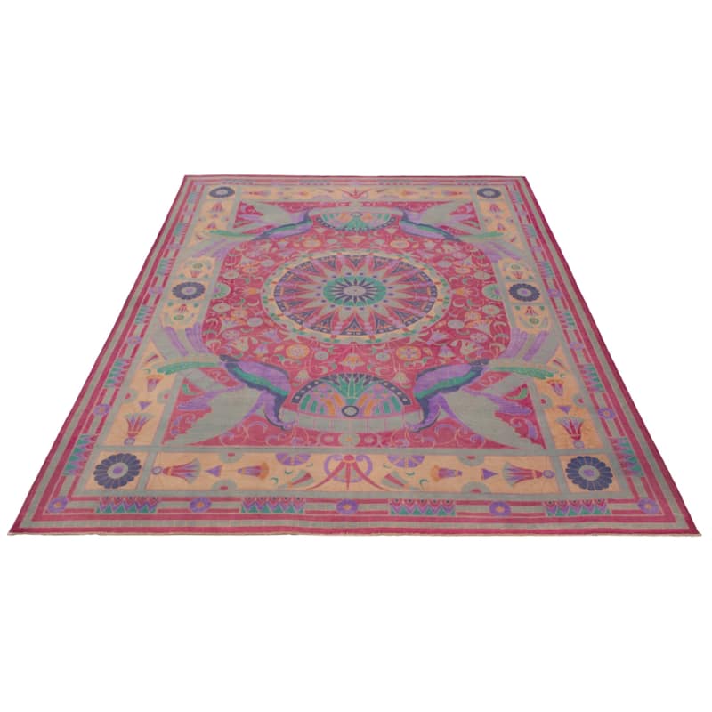 ECARPETGALLERY Hand-knotted Abstract Lahore Legacy Magenta Wool Rug - 9'0 x 11'11