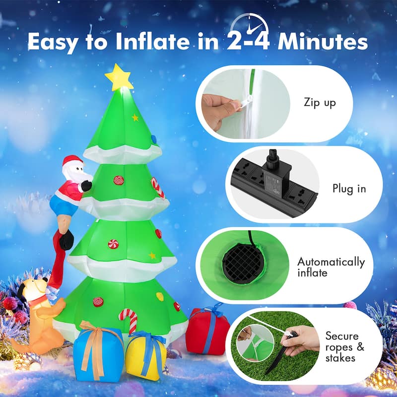 Gymax 7FT Self Inflatable Santa Claus Climbing Tree Christmas - See Details