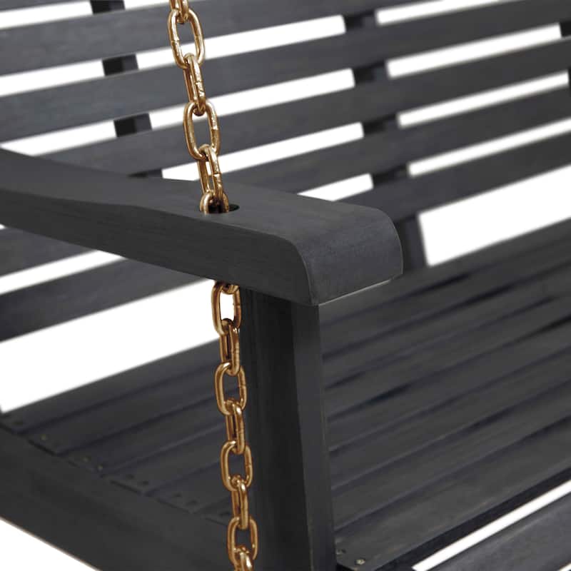Tasmania Acacia Wood Porch Swing - 50" Dark Grey Outdoor Swing with 800lb Capacity