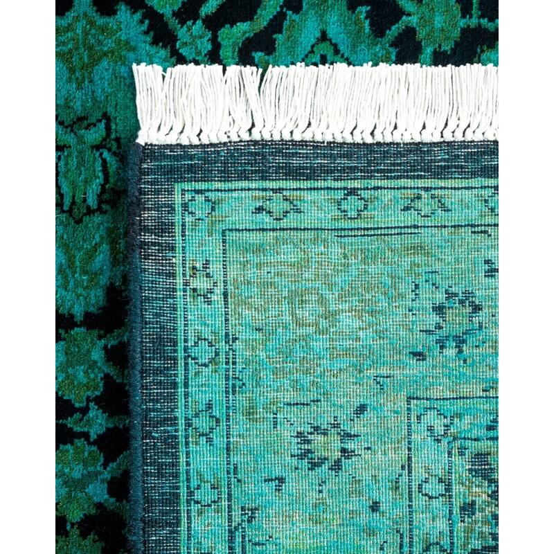Overton Hand Knotted Wool Vintage Inspired Modern Contemporary Overdyed Green Runner Rug - 2' 7" x 9' 8"