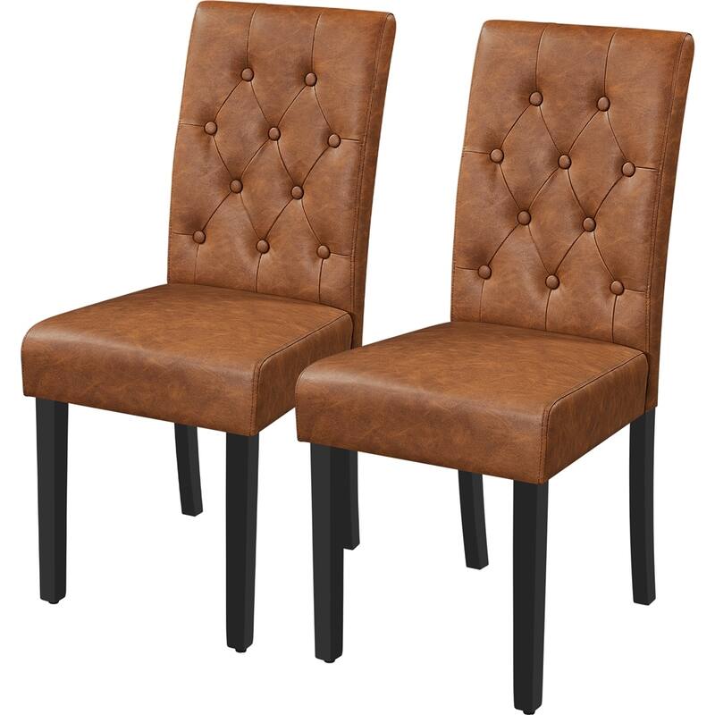 Yaheetech Button Padded Dining Chair with Solid Wood Legs Set of 2 - Set of 2 - Retro Brown