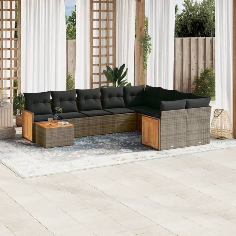 vidaXL Patio Sofa Set with Cushions Outdoor Furniture 10 Piece Poly Rattan - 21.7 x 21.7 x 14.6