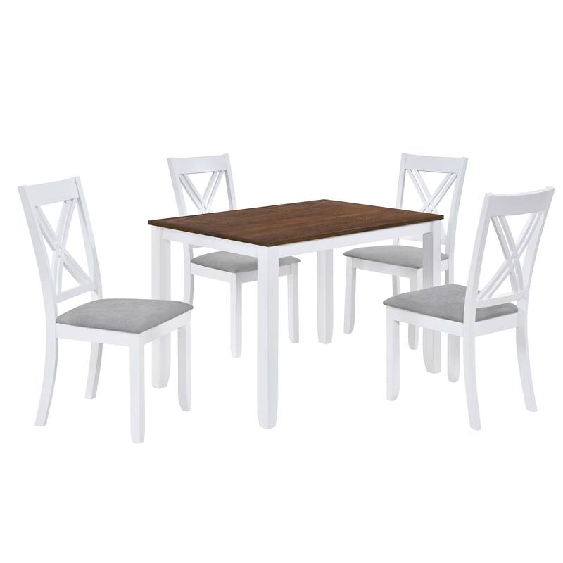 White Rustic 5-Piece Wooden Dining Table Set with Rectangular Table & 4 Chairs