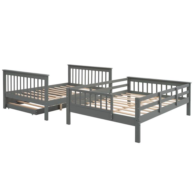 Stairway Full-Over-Full Bunk Bed with 1 Twin Trundle, 4 Open Shelves and Guard Rail