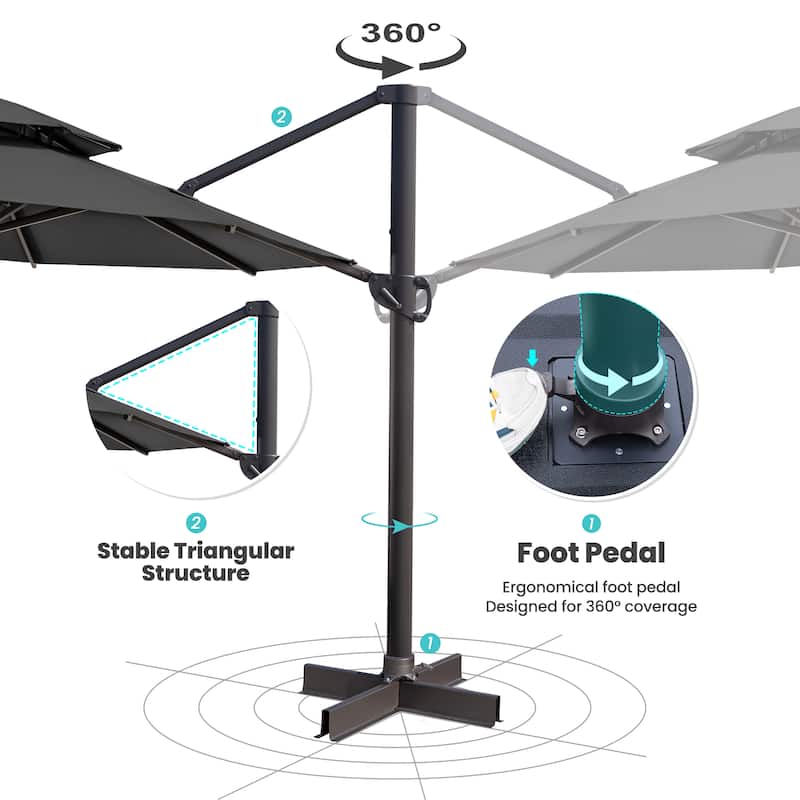 Crestlive Products 11.5' Double Top Round Patio Cantilever Offset Umbrella With Cross Base