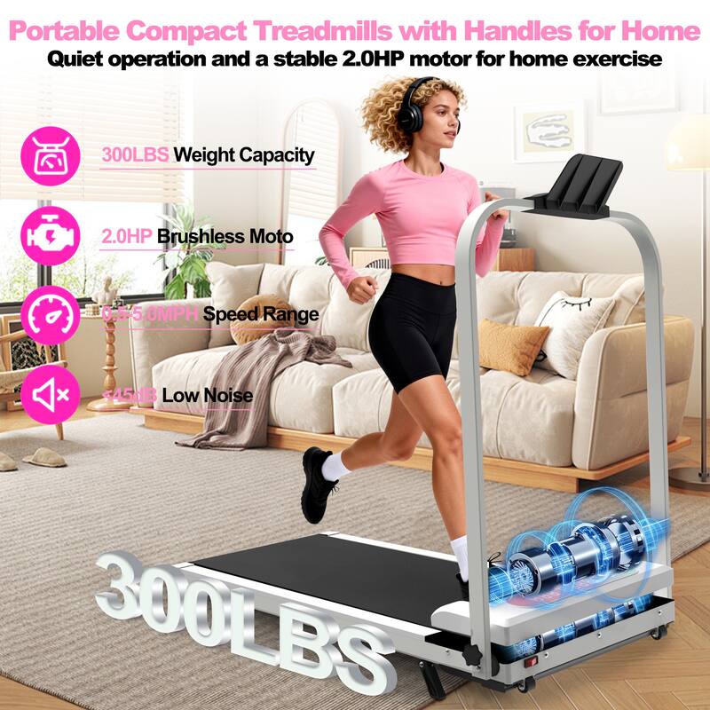 Foldable Treadmill with Handle Bar Incline, 2 in 1 Upgrade Portable Under Desk Walking Pad and Vibration Pad with Remote Control